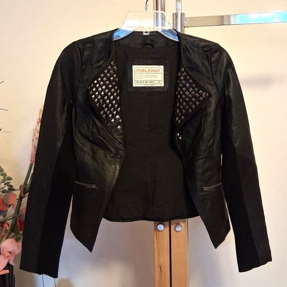 NWT BLEND Women's Black 100% Genuine Leather Jackets Fall Winter Outerwear XS 2 - Picture 2 of 15